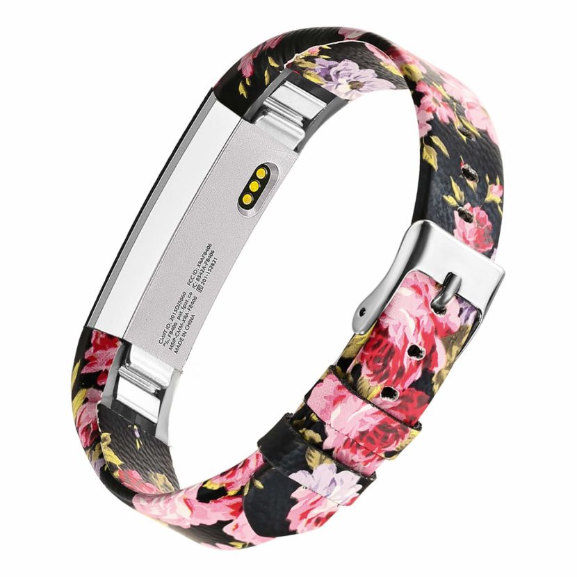 Fitbit Alta and Alta HR Leather Replacement Bands - Black Pink Floral bayite