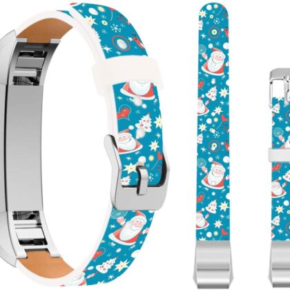 Fitbit Alta Christmas bands - Soft Leather Band Strap Compatible with Fitbit Alta/Fitbit Alta HR Blue Santa Claus
