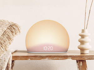 HOUSBAY Sunrise Alarm Clock, White Noise Sound Machine for Bedroom | Natural Wake-Up Light with Gentle Alarm Sounds, 20 Soothing Sleep Aids, Dimmable Display, Screen-Free Design - Pink